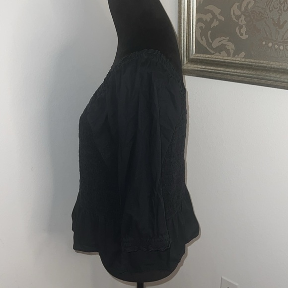 LOFT black smocked poplin puff sleeves cropped top blouse sz L - Picture 5 of 7